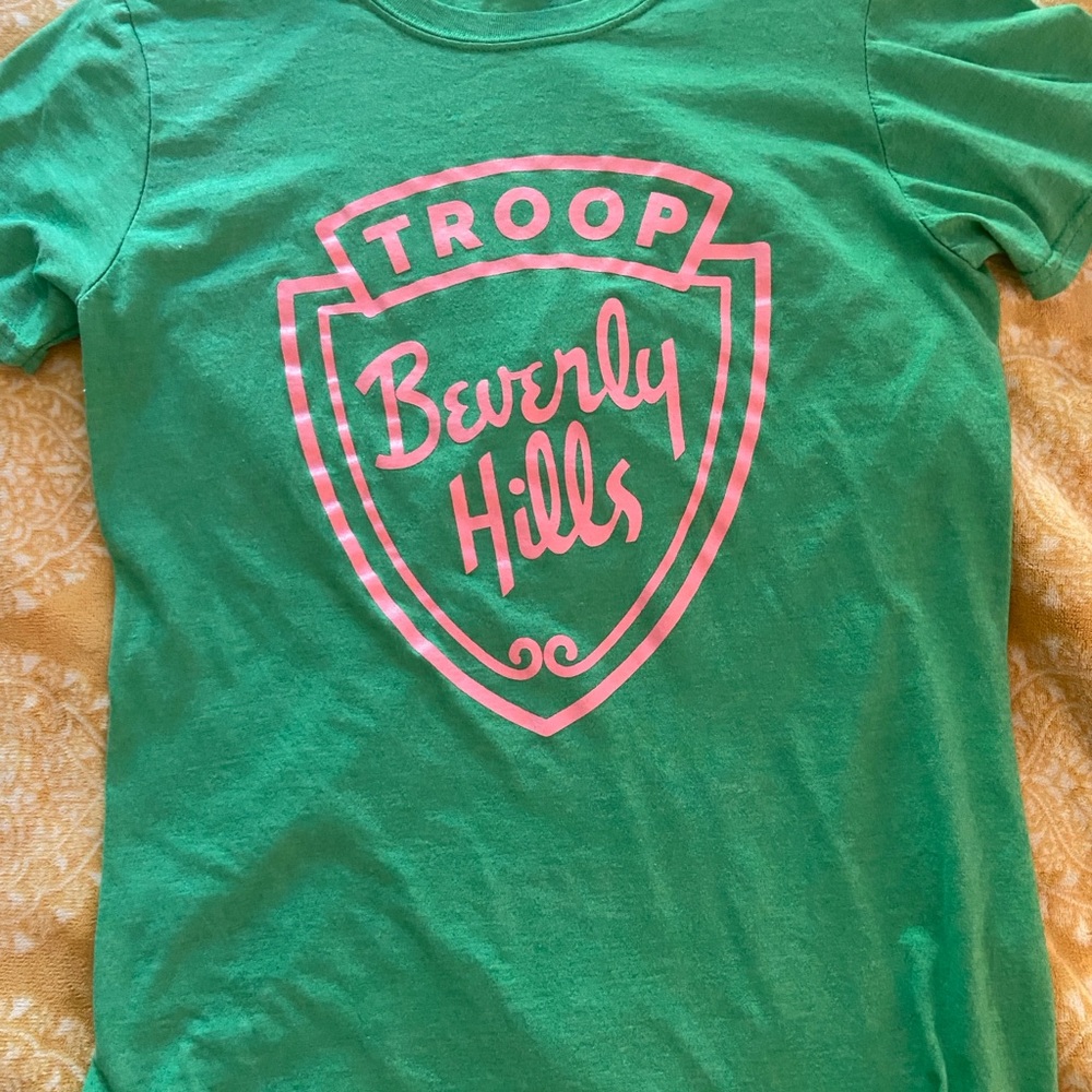 Beverly Hills Logo Tee - Green with Pink Print